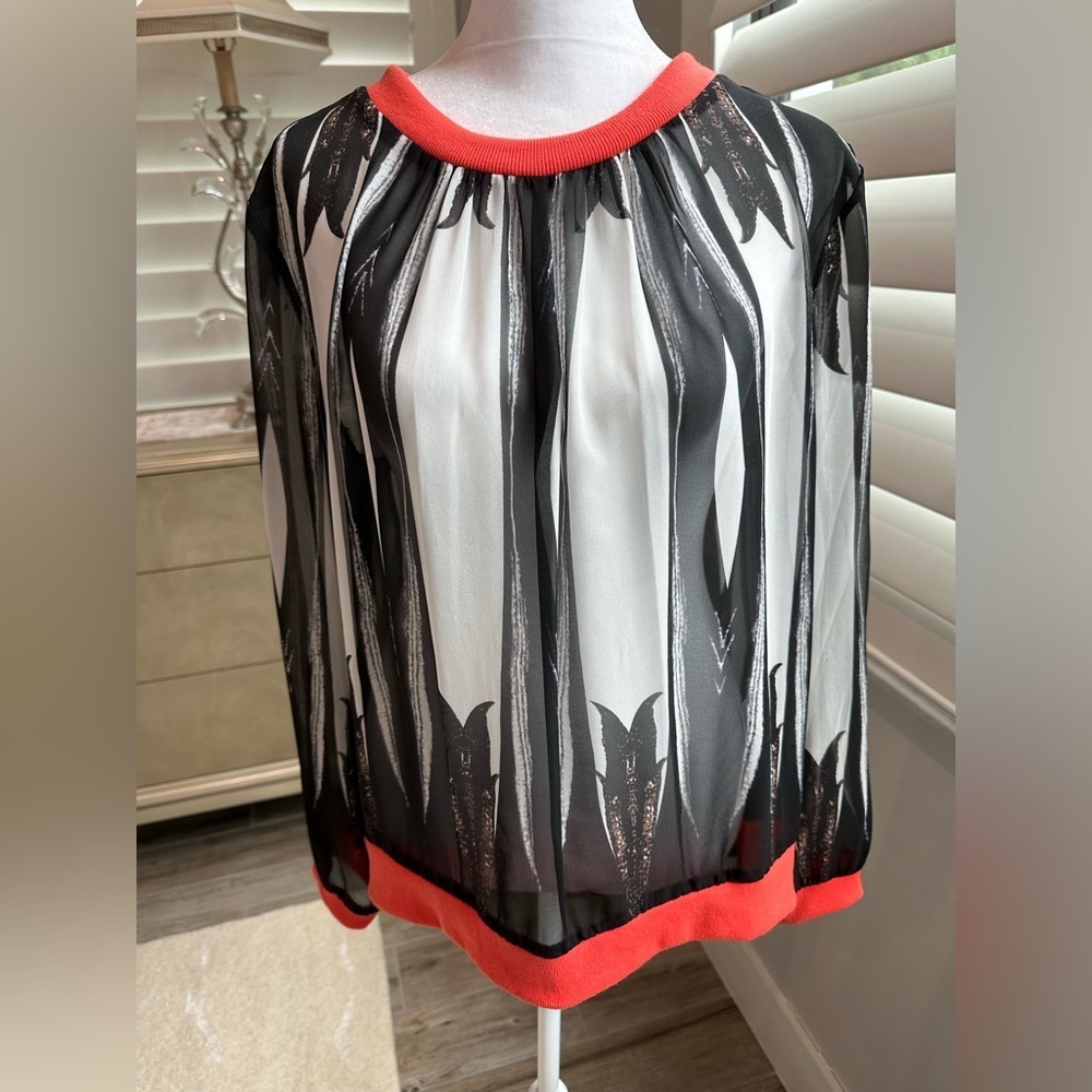 Tesoro Moda Long Sleeve Sheer Blouse, Size L